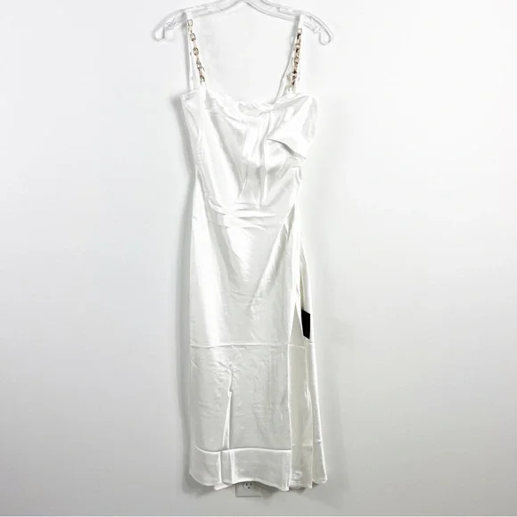 Lulus Blissful Memories White Satin Chain Strap Slip Midi Dress NWT Size Medium - Picture 2 of 7